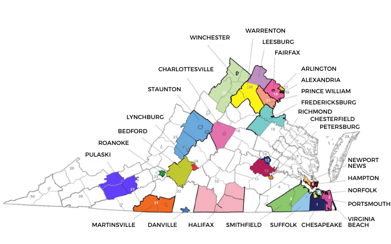 Map of Public Defender Offices in the Commonwealth of Virginia